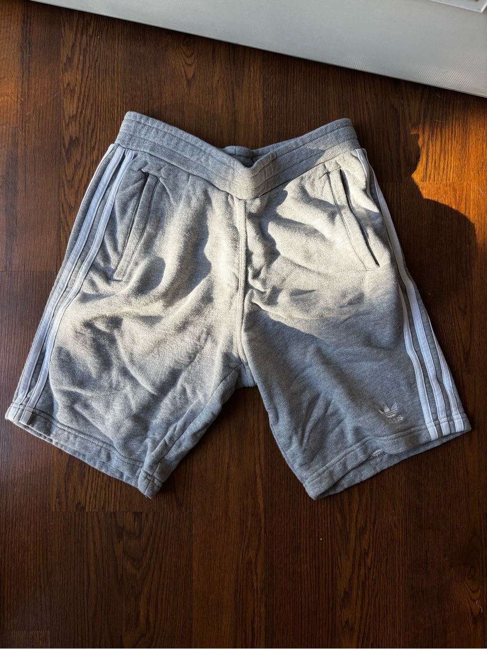 adidas Gray Three-Stripe Athletic Shorts